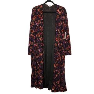 LuLaRoe Elegant Collection Sarah Large Duster Cardigan Black Purple Floral Lined